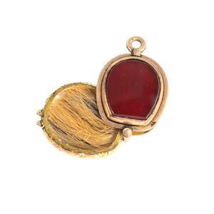Victorian 14k‎ Gold Filled Carnelian Tiger Eye Hair Mourning Locket Pendant